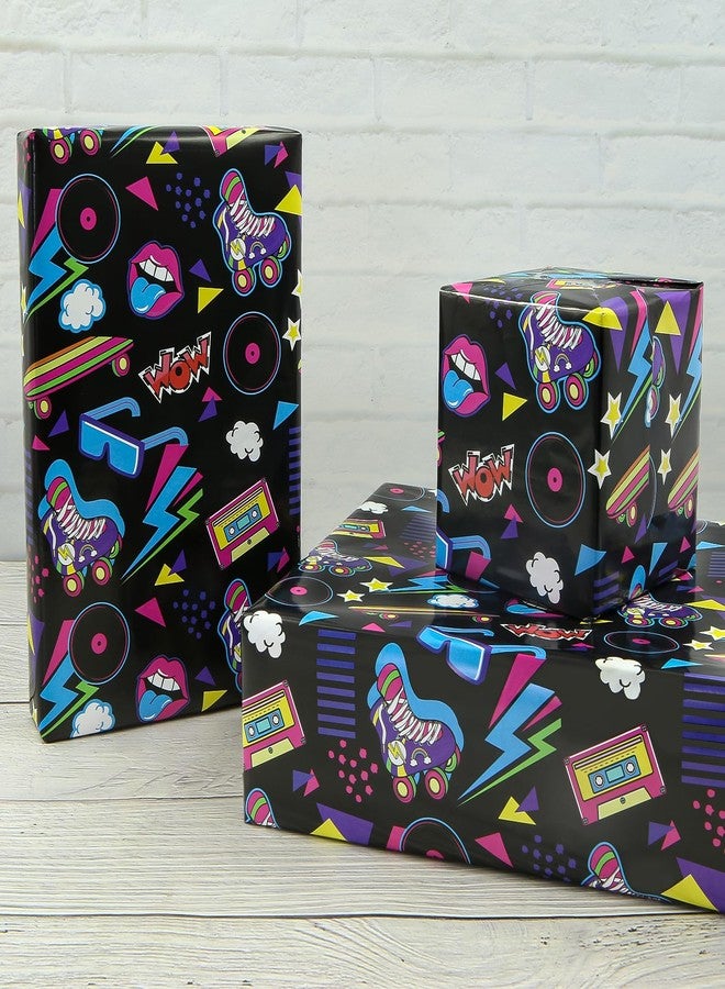 Geluode 80s 90s Wrapping Paper for Boy Girl Kids, Hip-Hop Graffiti Electronic Music Birthday Wrapping Paper, 4 Sheets Folded Flat 28x20 inch Gift Paper for 90s 80s Neon Retro Birthday Party Black Light Party - Image 4